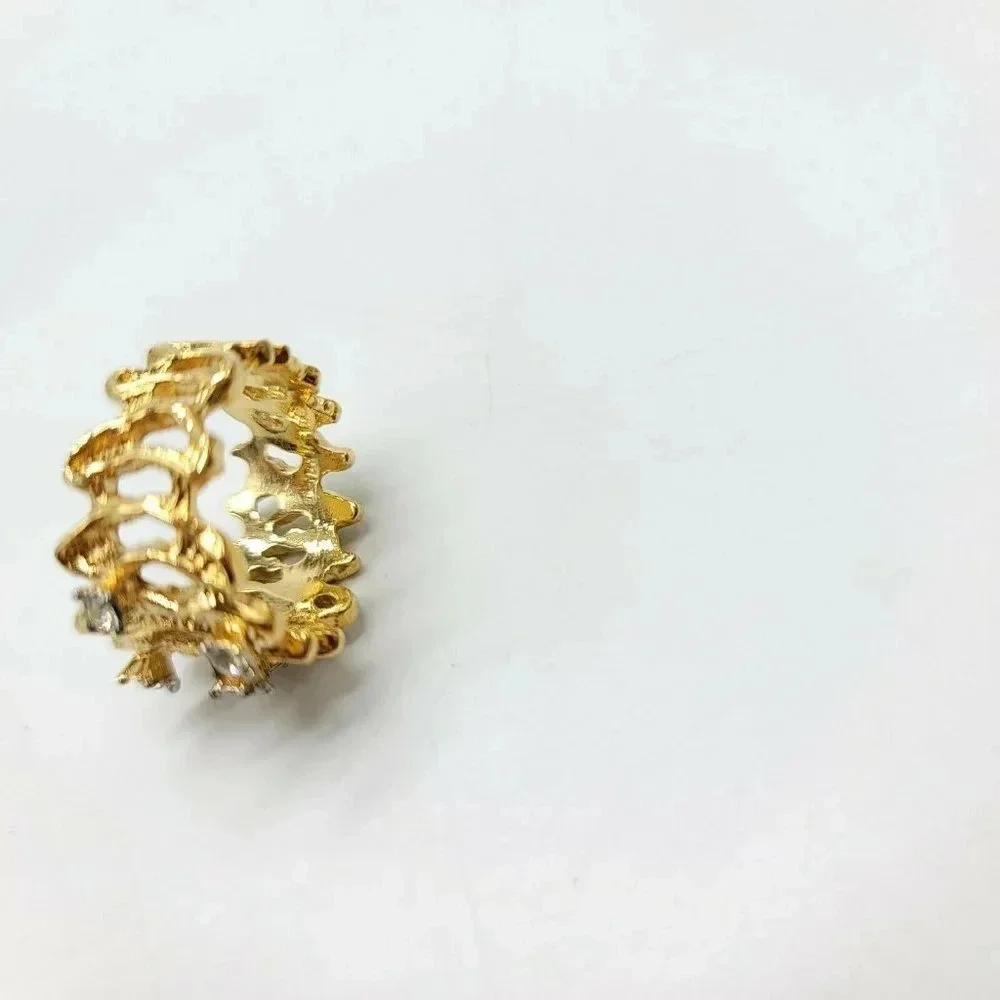 Clear Glass Rhinestone 18KT HGE Gold Electroplate NOS Vintage Ring Size 7